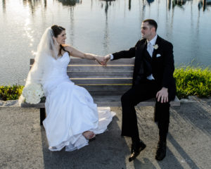 Bride and Groom hanging out enjoying the Marina