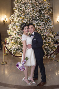 Christmas tree with bride and groom