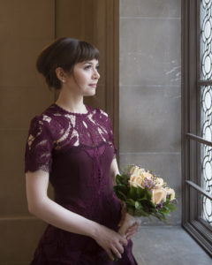 Bride looking out the window