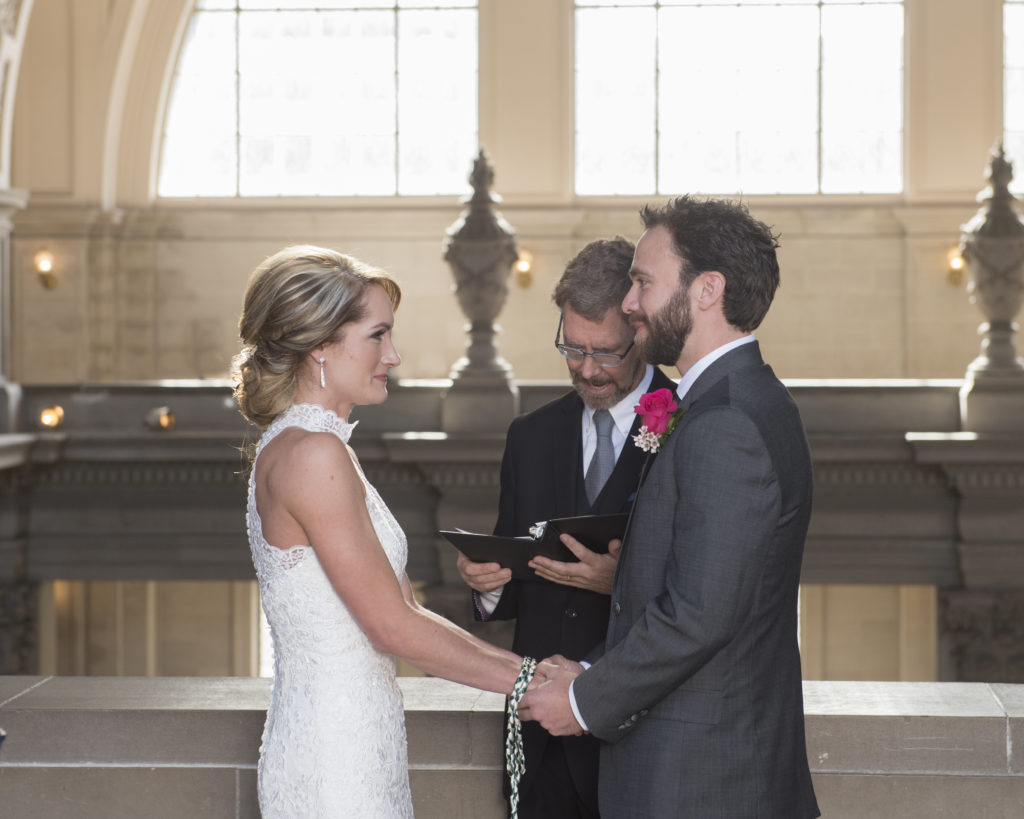 Romantic moment during wedding vows