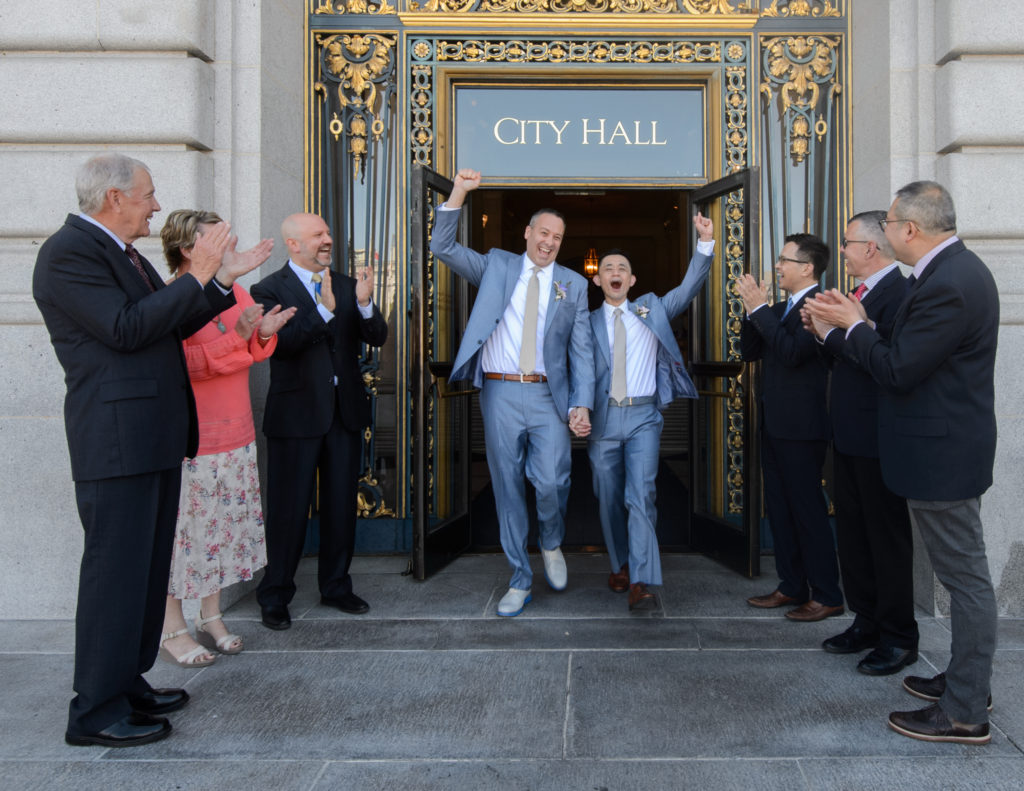 Grooms leaving San Francisco City Hal