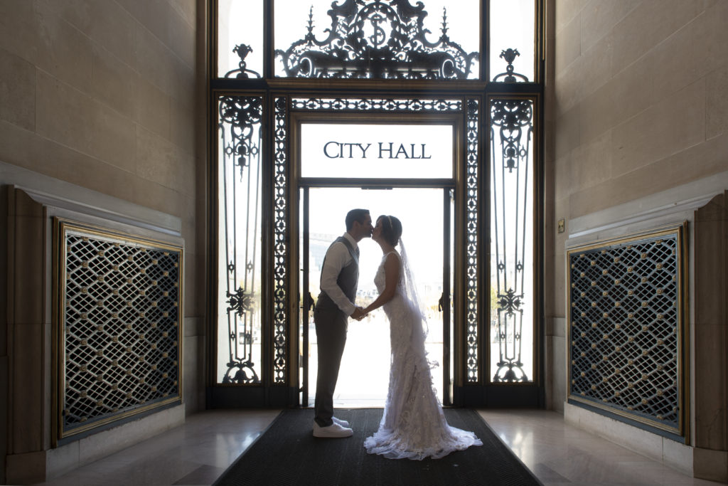 Inside of City Hall with the entrance sign