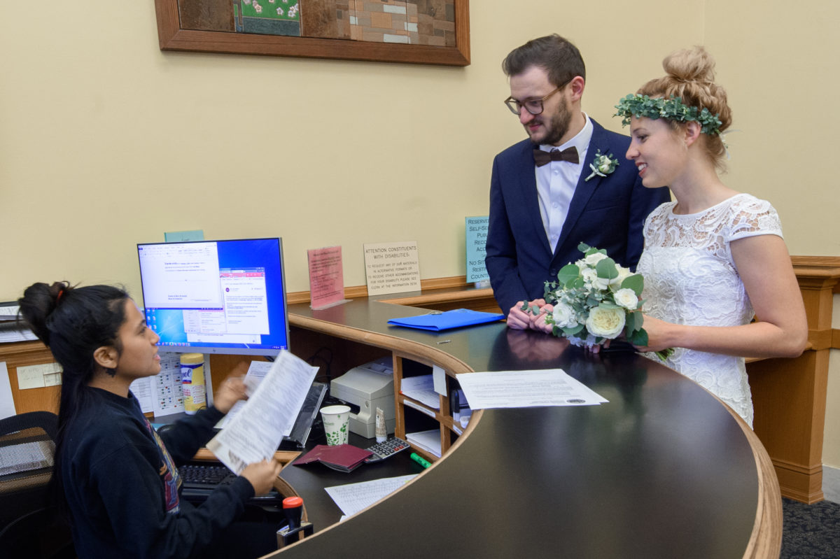 Checking in at the County Clerks office at San Francisco City Hall 