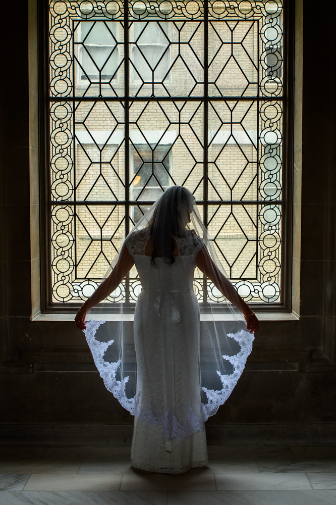 Beautiful veil back lighted in front of window