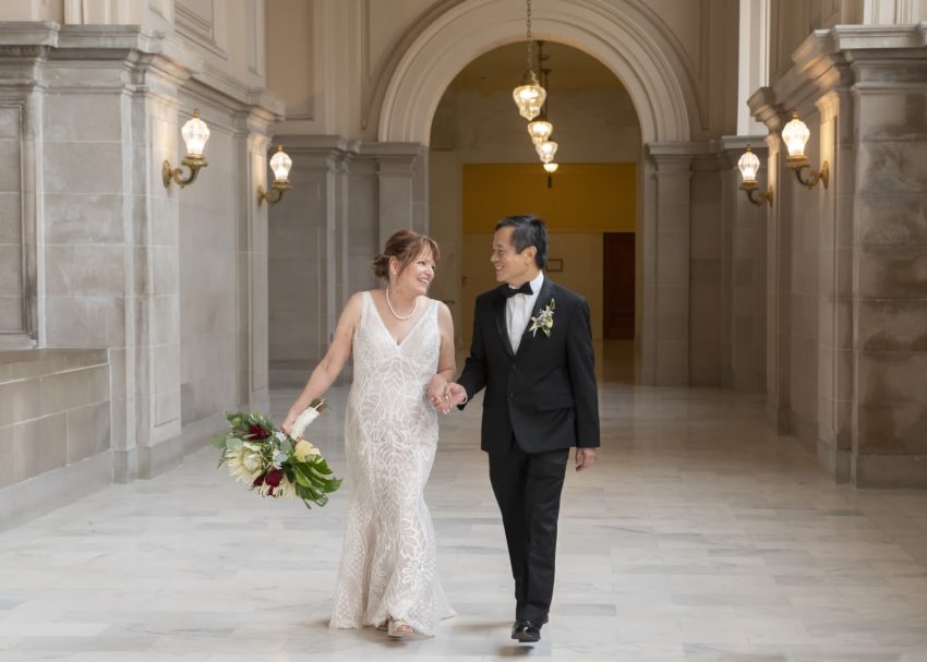 Happy bride and groom at San Francisco city hall