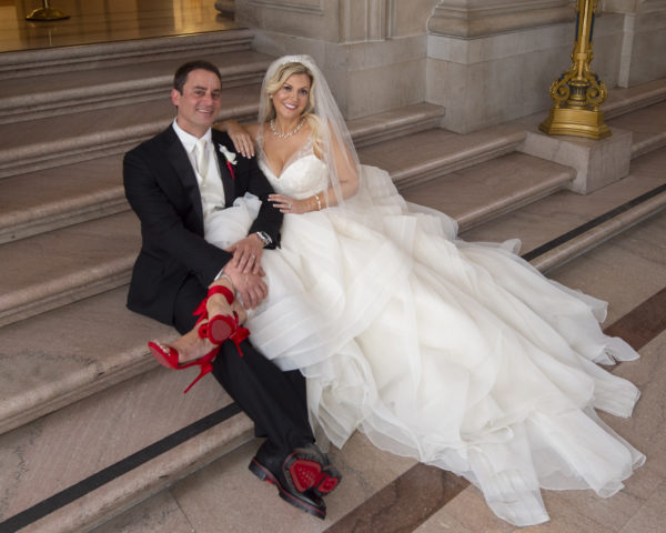 Mayors Balcony Steps with Bride and Groom