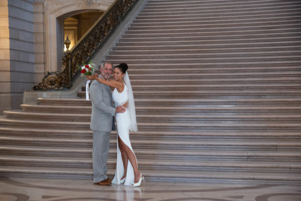 Grand Staircase wedding picture with beautiful flowers for city hall