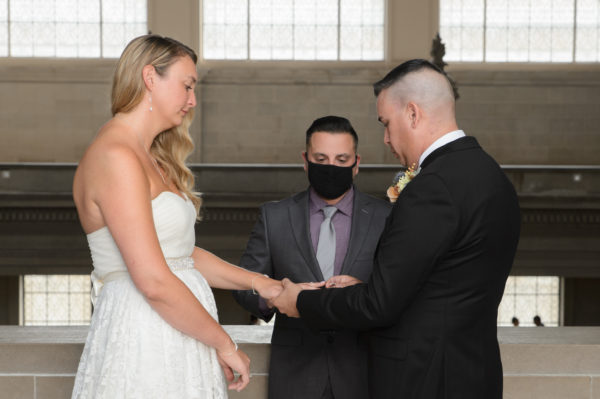 San Francisco city hall reserved ceremony with masks off