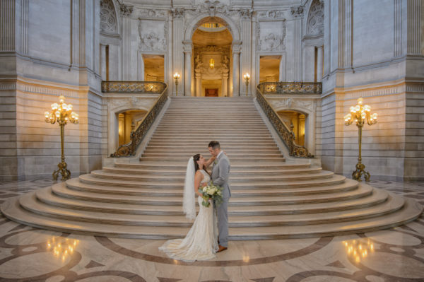 San Francisco city hall wedding picture on the Grand Staircase