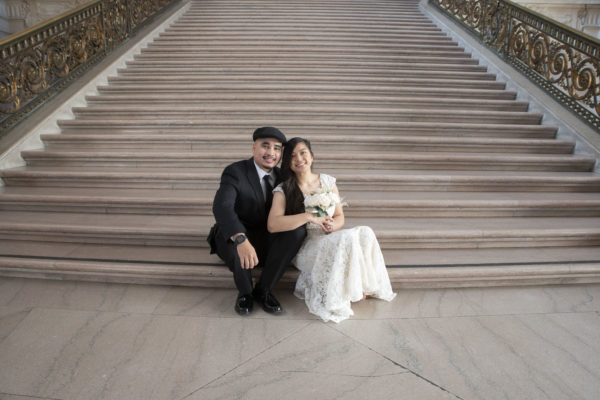 Sitting on the Grand Staircase at City Hall