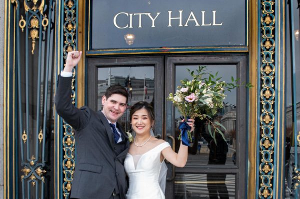 Bride and groom just married at San Francisco city hall