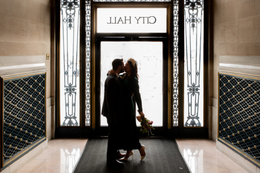 San Francisco city hall entrance kiss