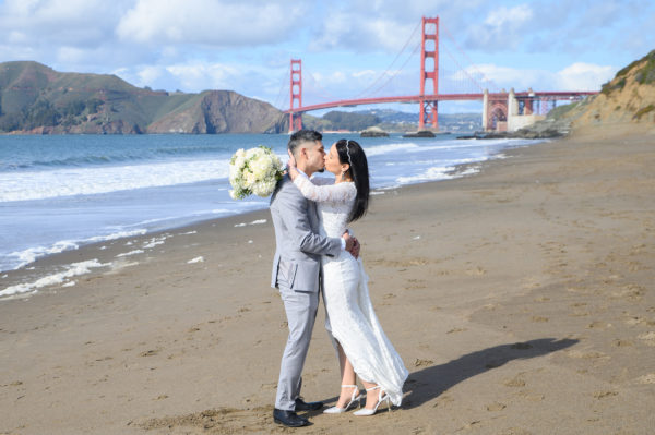 Baker beach Wedding pictures at the Golden Gate Bridge