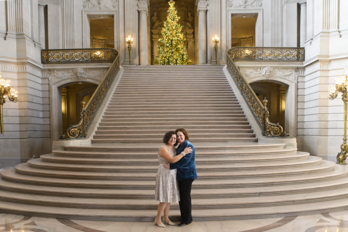 LGBTQ Wedding Photo on the Grand Staircase at San Francisco city hall