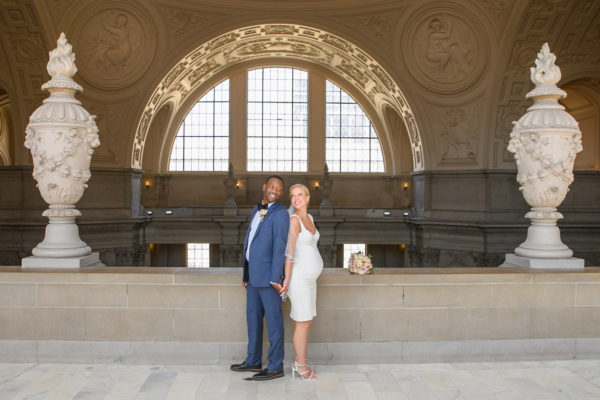 Maternity bride and groom at San Francisco city hall