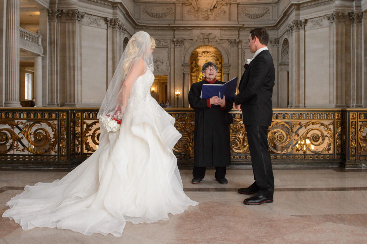 Civil ceremony at Christmas time in San Francisco city hall