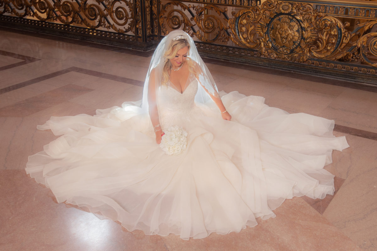 Bride "cupcake" wedding picture at San Francisco city hall