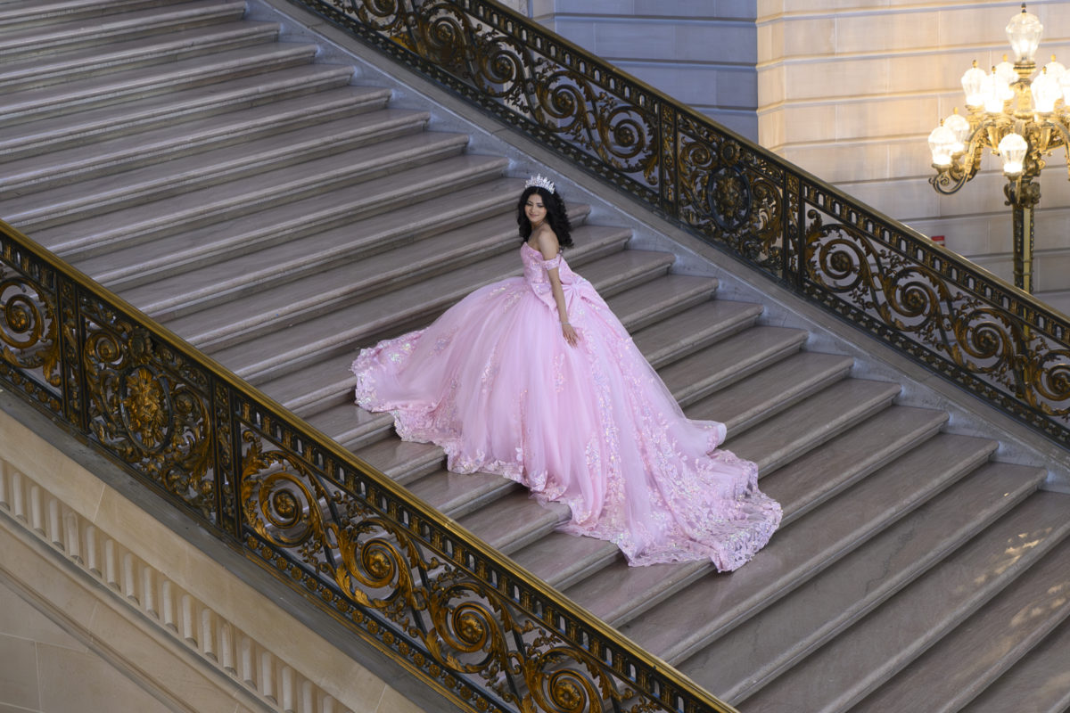 Quinceanera portrait photography in the Grand Staircase at SF City Hall