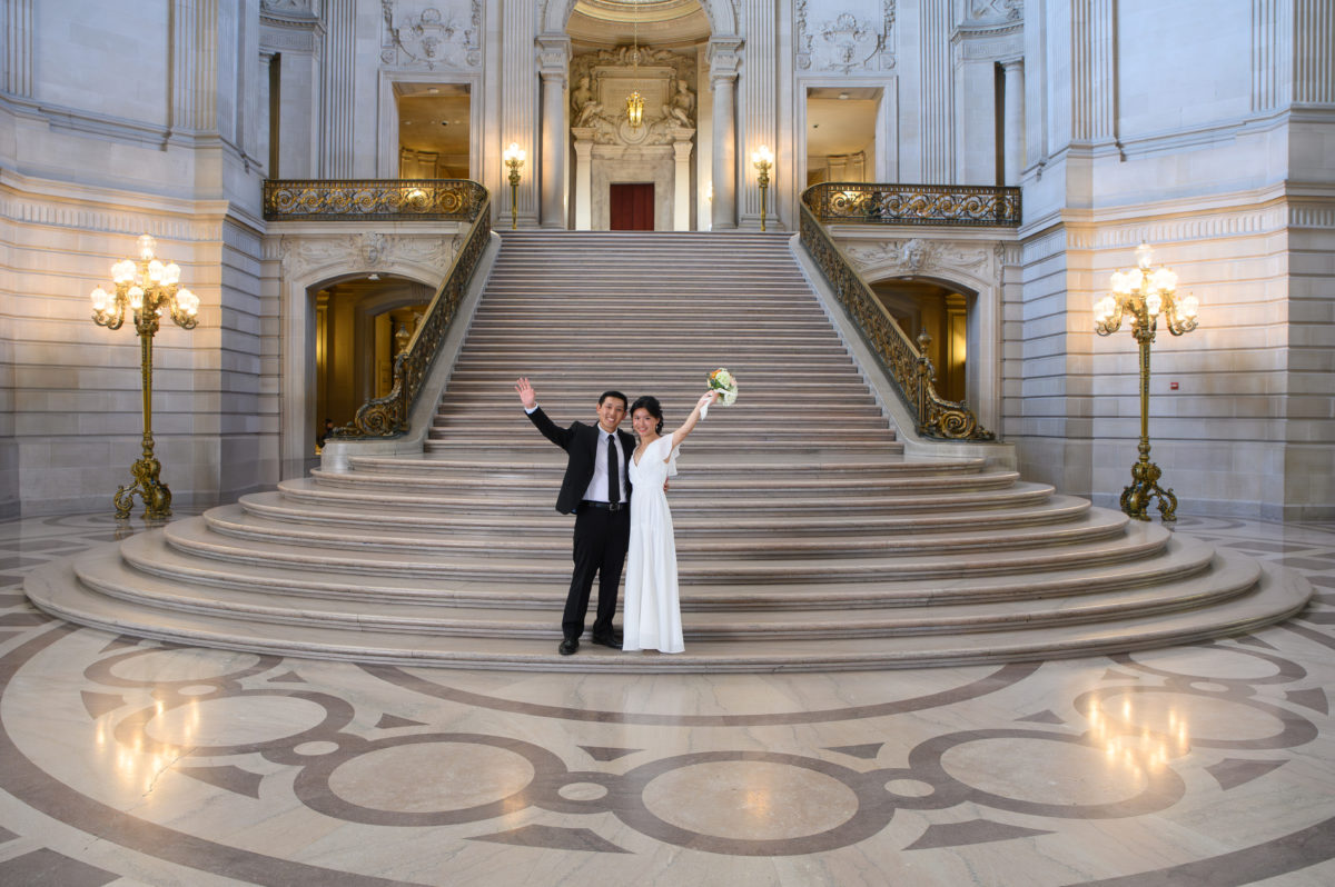 SF City Hall bride and groom celebrate their wedding day