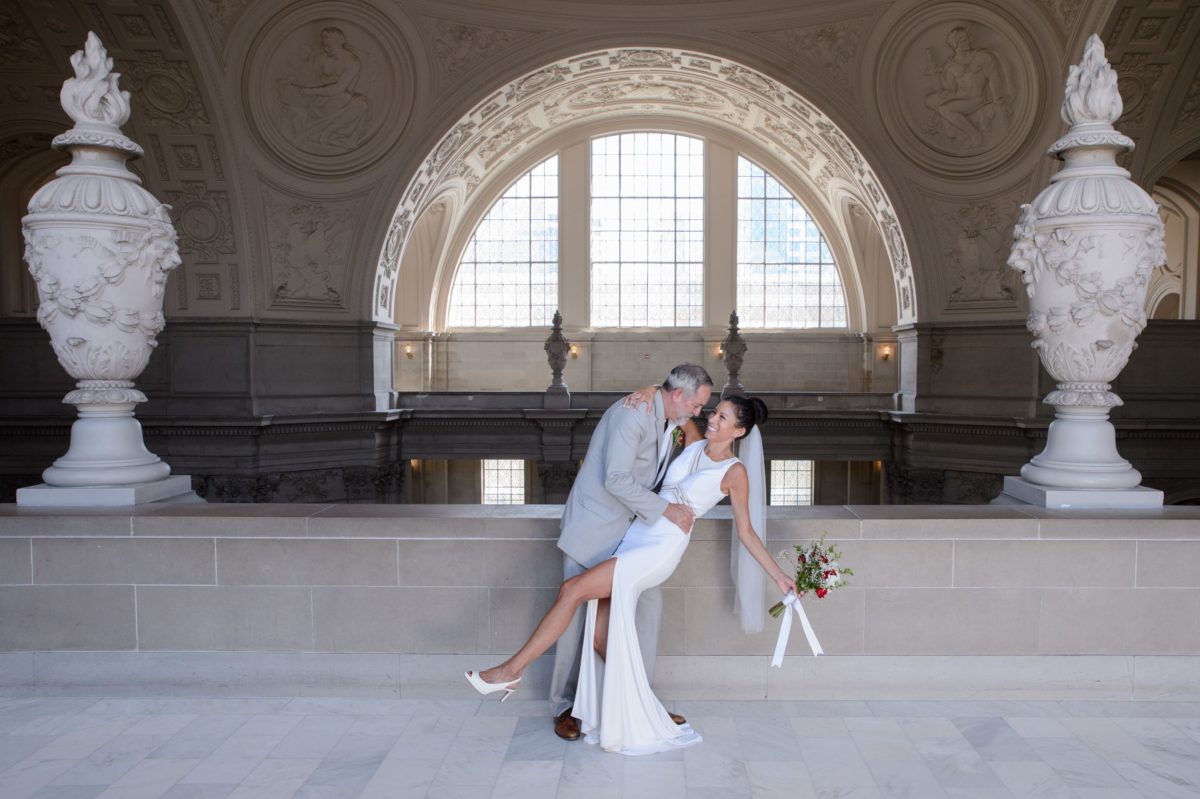 San Francisco city hall 4th floor Dance dip pose for wedding photography