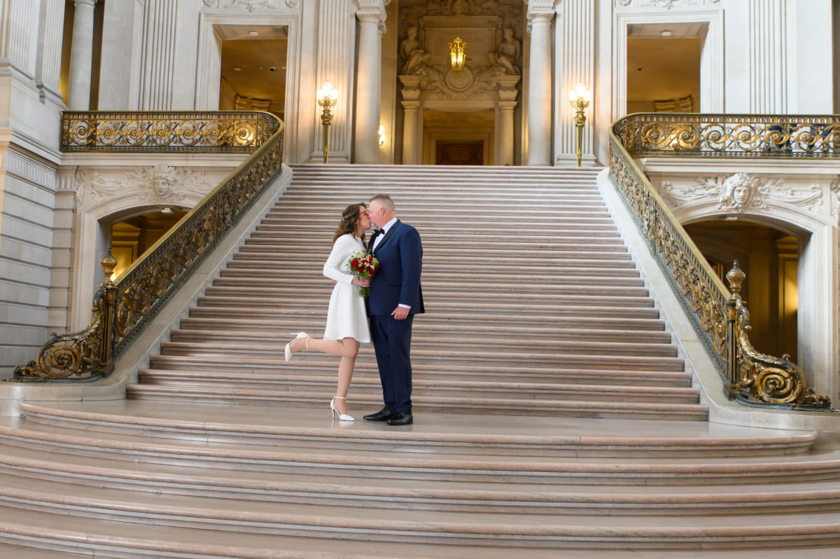Bride and Groom kissing at SF city hall