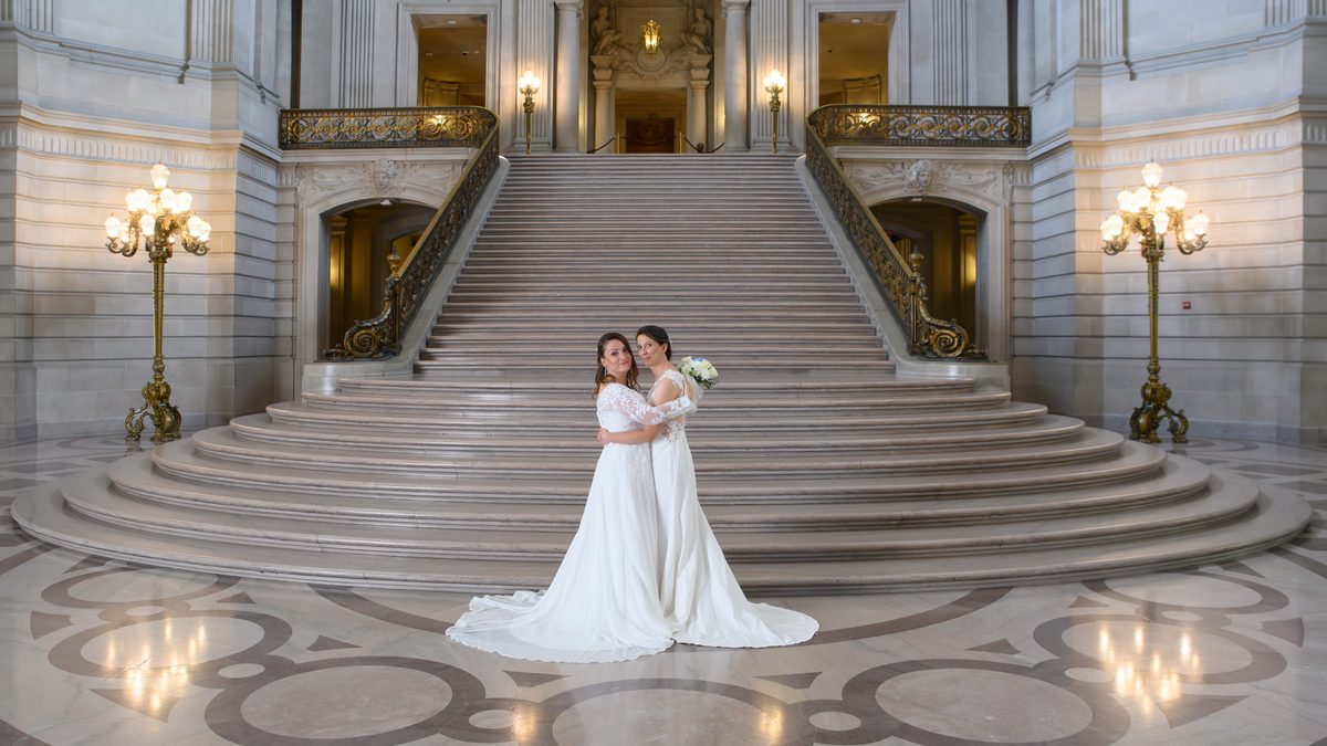 Grand Staircase at San Francisco city hall.  LGBTQ wedding.