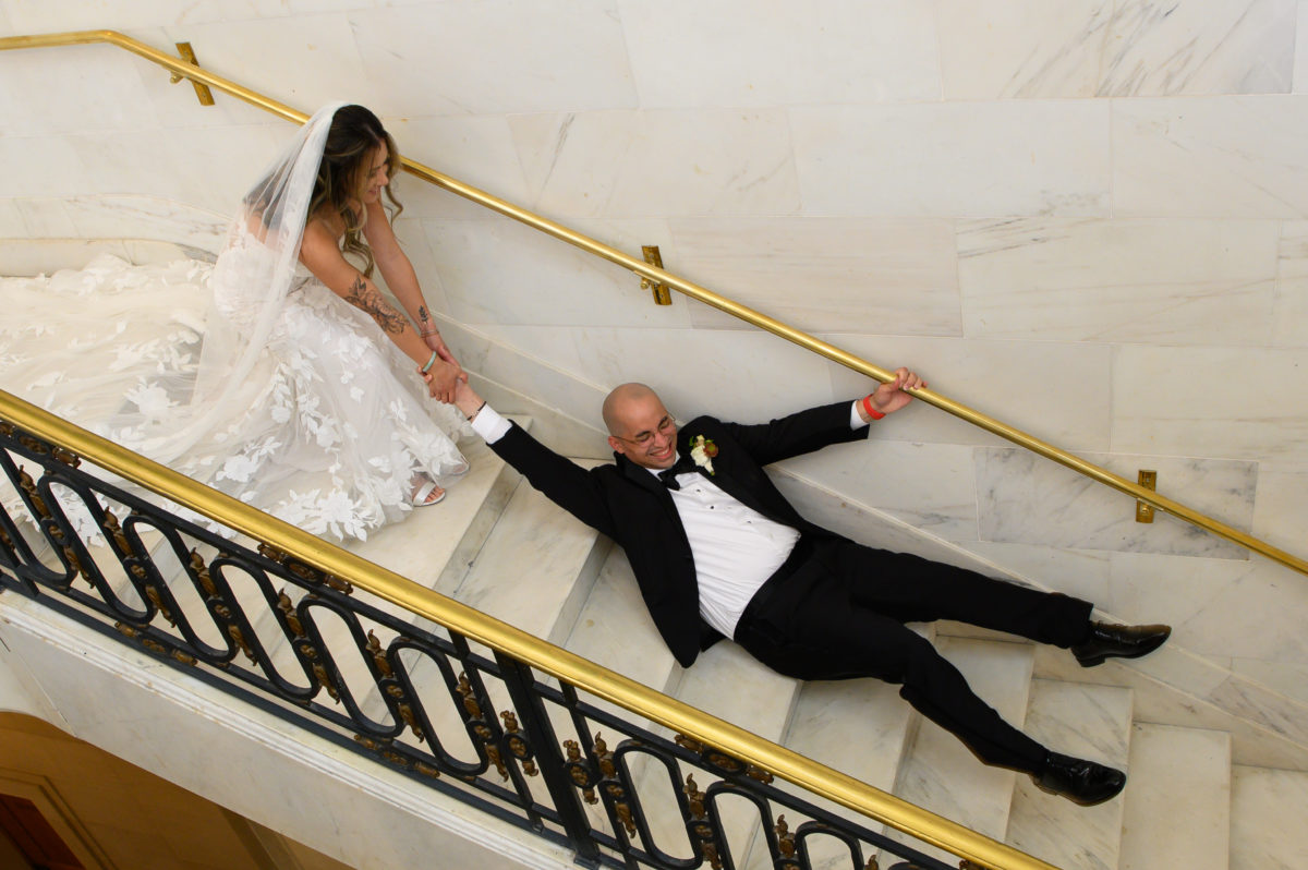 Fun wedding picture at San Francisco city hall marriage.