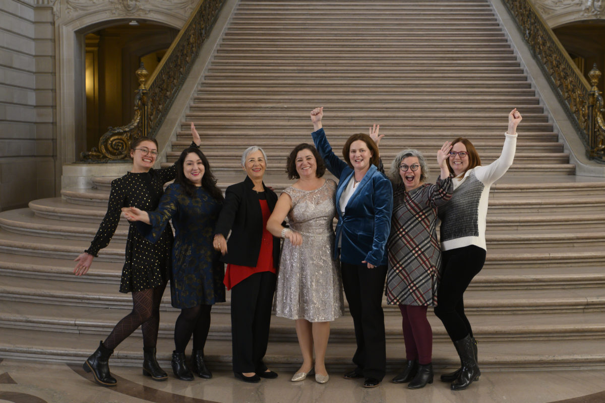 Fun Group photo at San Francisco city hall on the Grand Staircase