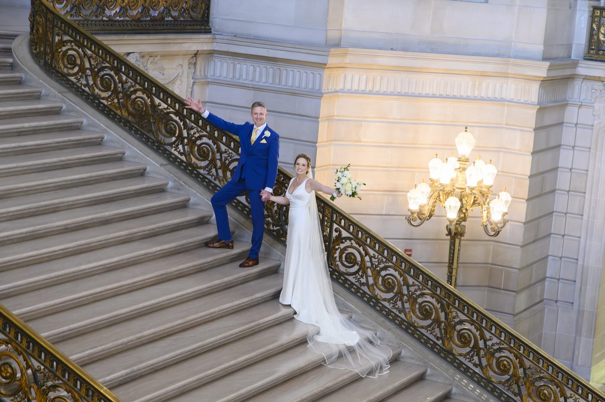 San Francisco city hall bride and groom enjoying their wedding