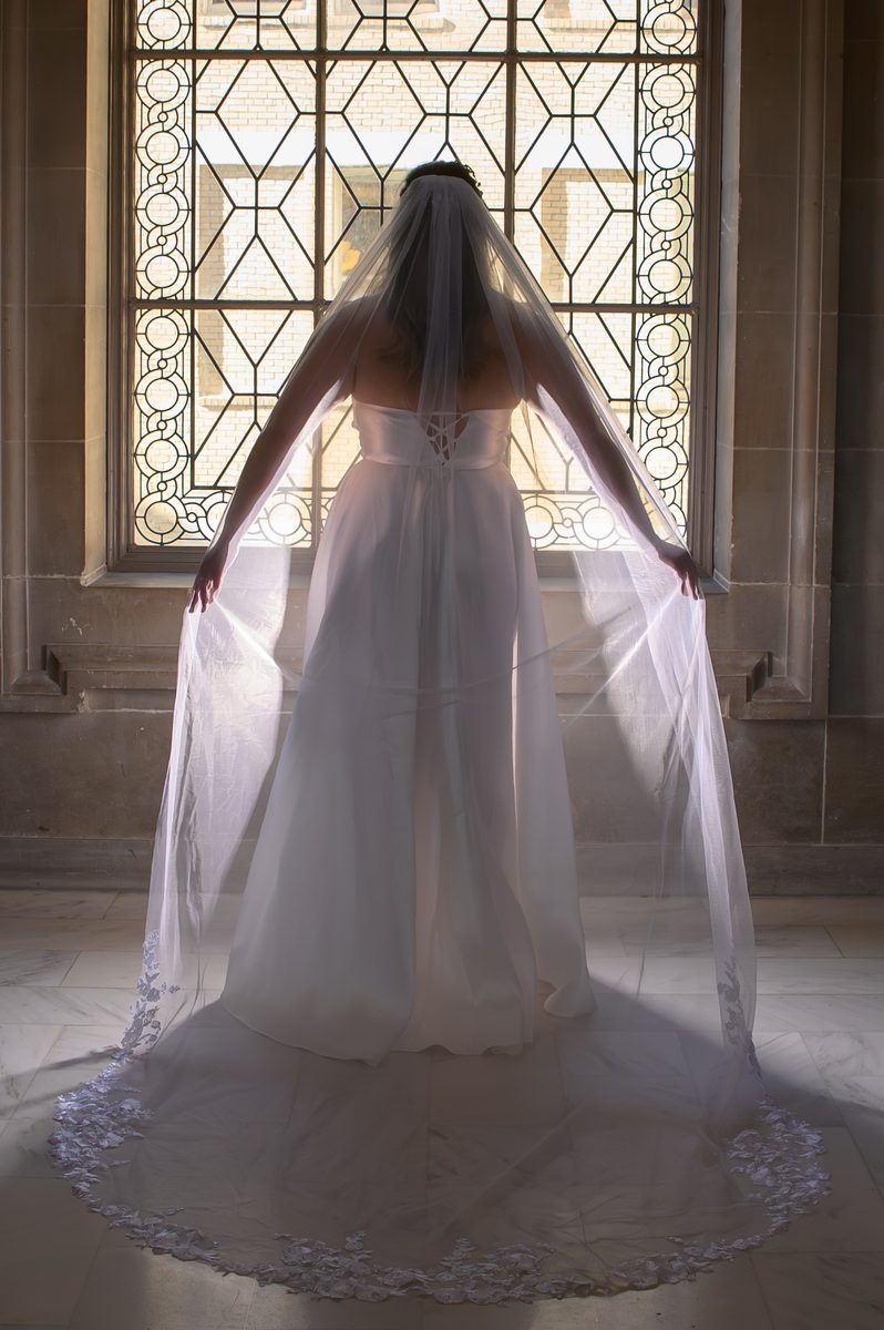 Glowing bridal dress at San Francisco city hall